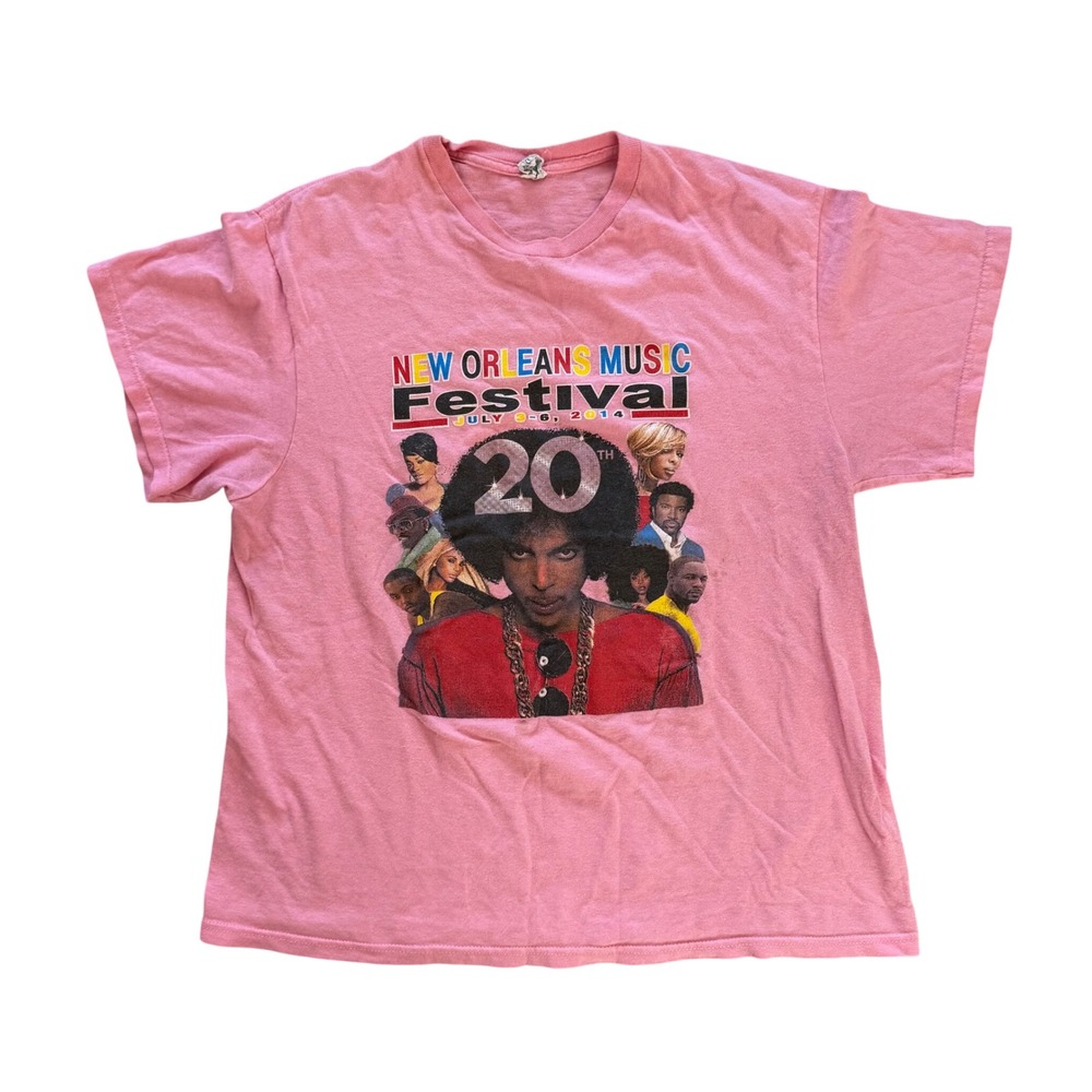 New Orleans Music Festival 2014 Graphic T Shirt Mens L Pink Concert Tee Retro